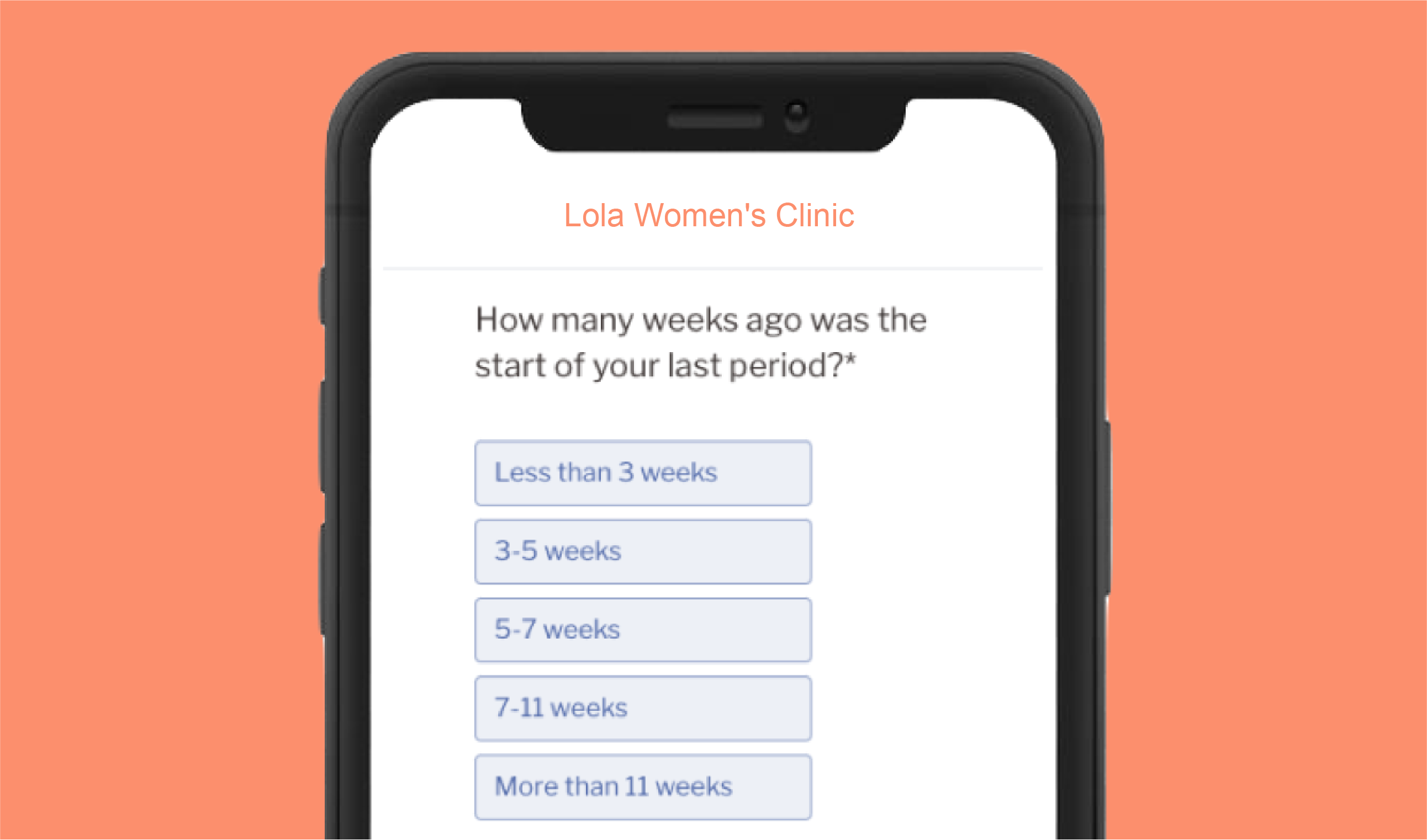 A mobile phone showing an online medical questionnaire